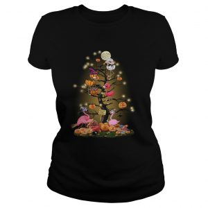 Flamingos tree happy Halloween ladies tee