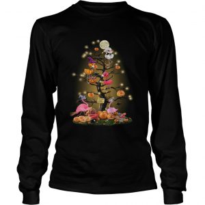 Flamingos tree happy Halloween longsleeve tee