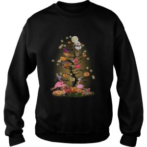 Flamingos tree happy Halloween sweatshirt