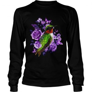 Hummingbird and purple rose flower longsleeve tee