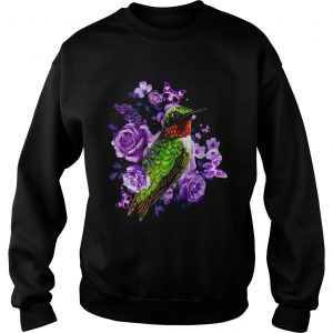 Hummingbird and purple rose flower sweatshirt