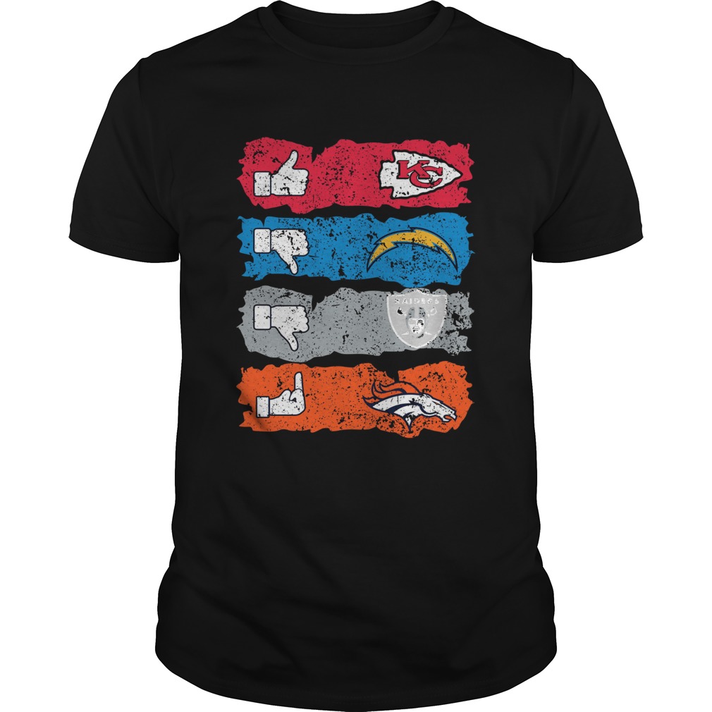 Like Kansas City Chiefs Dislike Los Angeles Chargers Oakland Raiders Fuck Denver Broncos Shirt