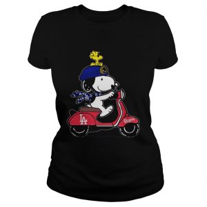 Snoopy driving Vespa Los Angeles Dodgers ladies tee