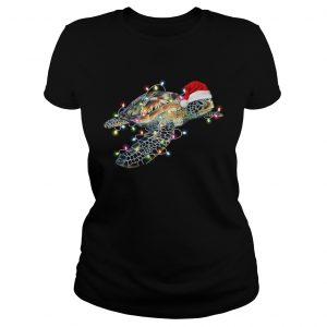 Turtle with Chirstmas hat and light ladies tee