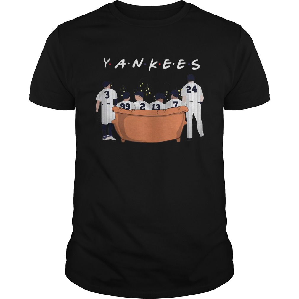 Yankees players sit on sofa friends shirt