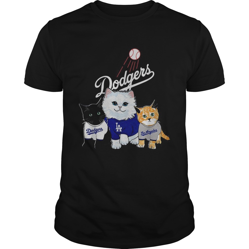 Three cat black white and yellow Los Angeles Dodgers shirt