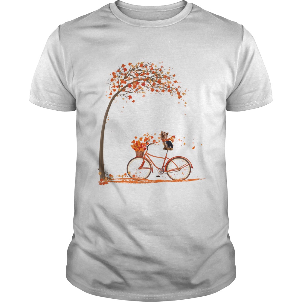 Shih Tzu riding bicycle Autumn leaf tree shirt