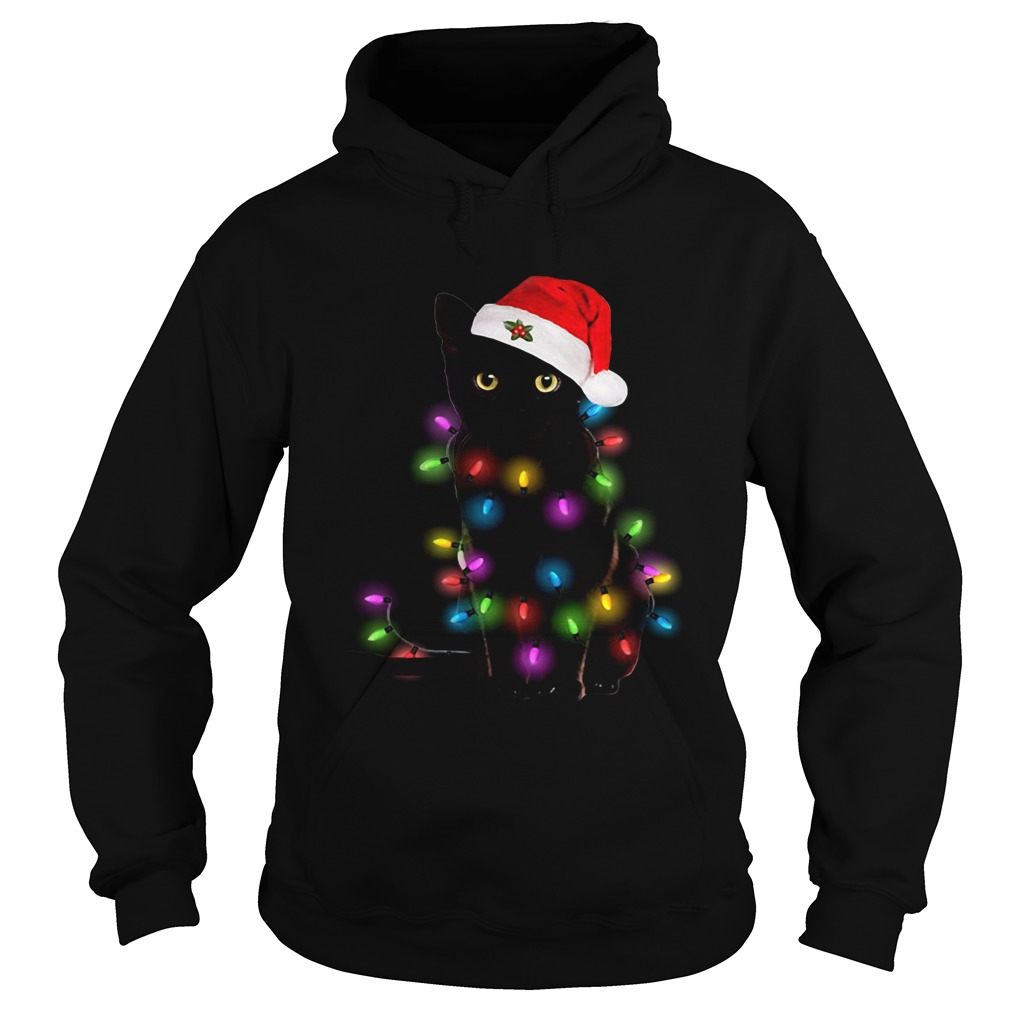 Black Cat Christmas Lights Shirt