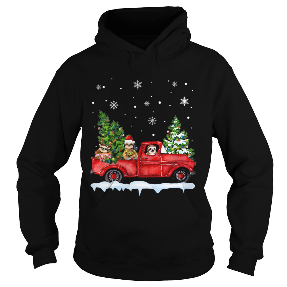 Sloth With Red Truck Christmas Holiday Gift TShirt