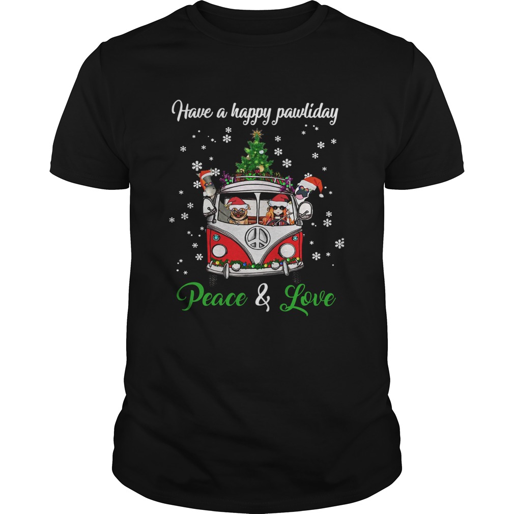 Have a happy pawlidays peace and love girl hippie and Dogs Christmas shirt