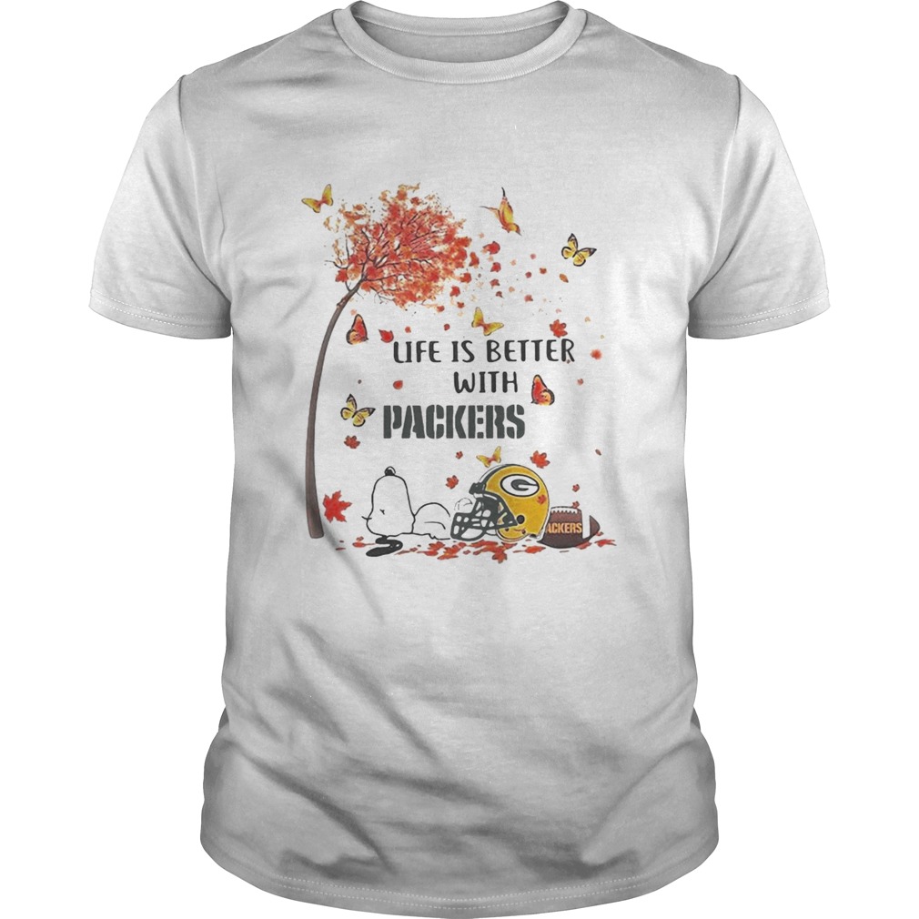 Madly in love with this Life is better with Green Bay Packers snoopy autumn tree shirt