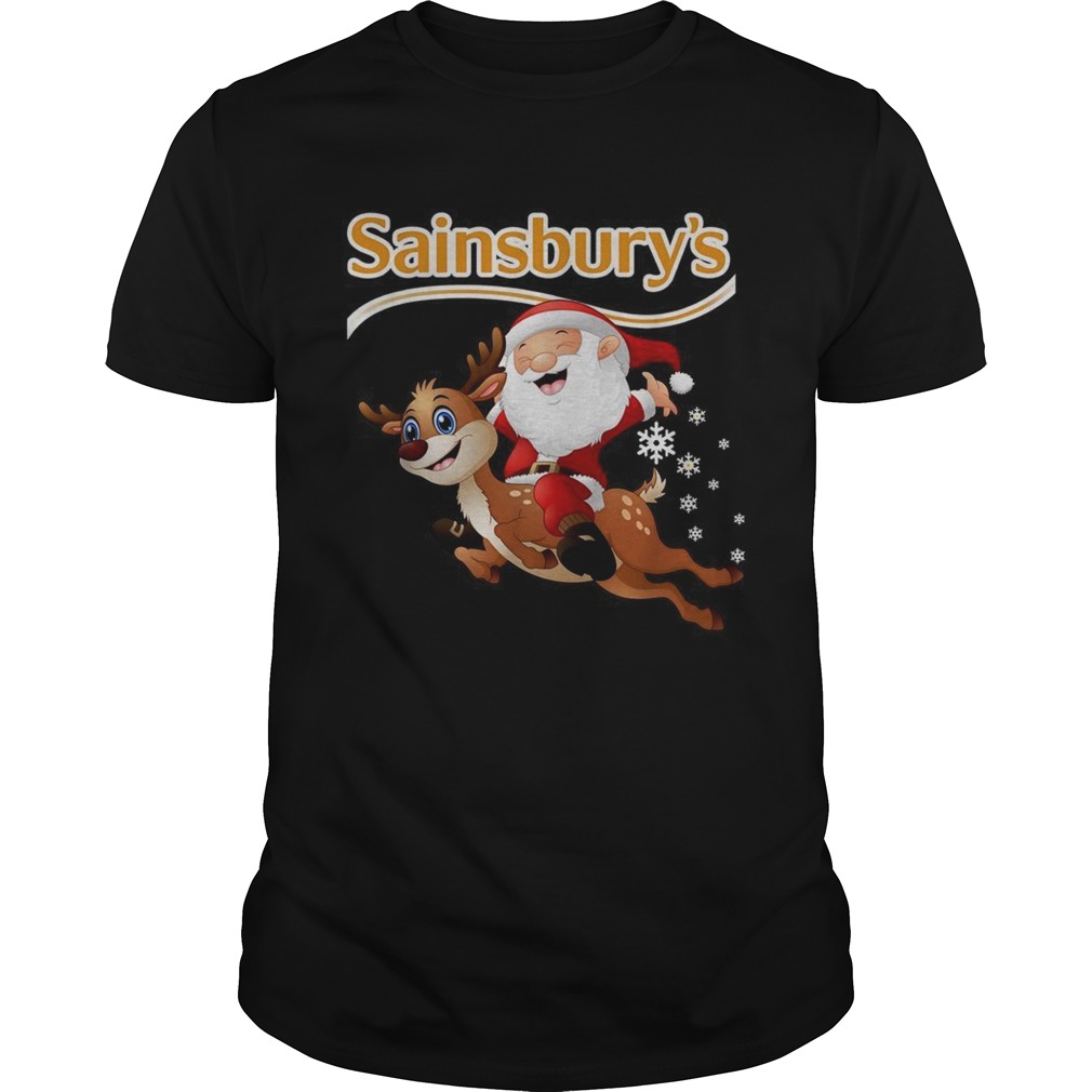 Santa Claus riding reindeer Sainsbury’s shirt