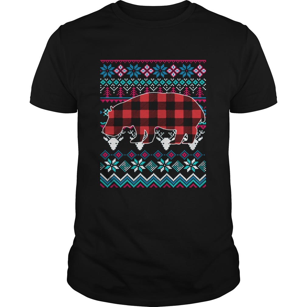 Red Plaid Hippo Ugly Christmas Sweater Funny Holiday T-Shirt T-Shirt