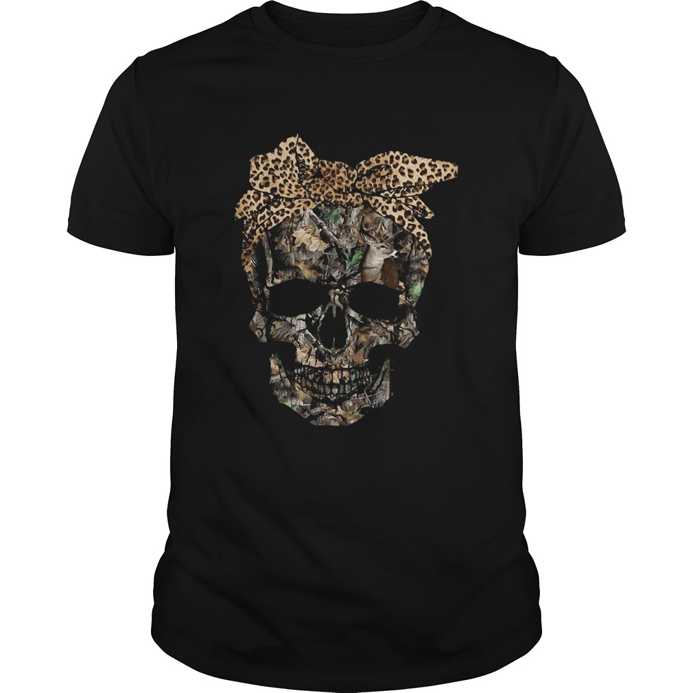 Deer hunting camouflage skull with leopard bandana shirt