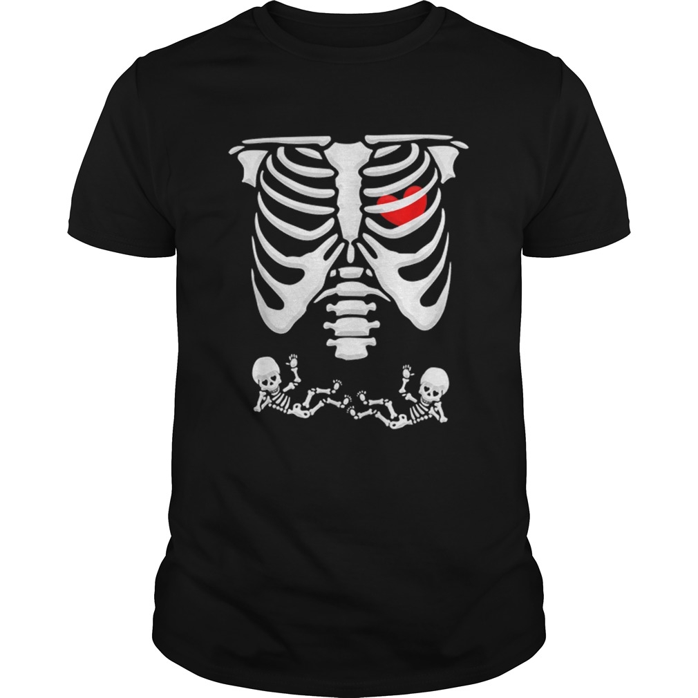 Twins Pregnancy Announcement Skeleton Xray Funny Halloween shirt