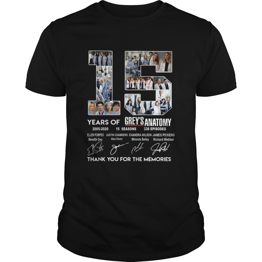 15 years of Greys Anatomy 2005 2020 thank you shirt