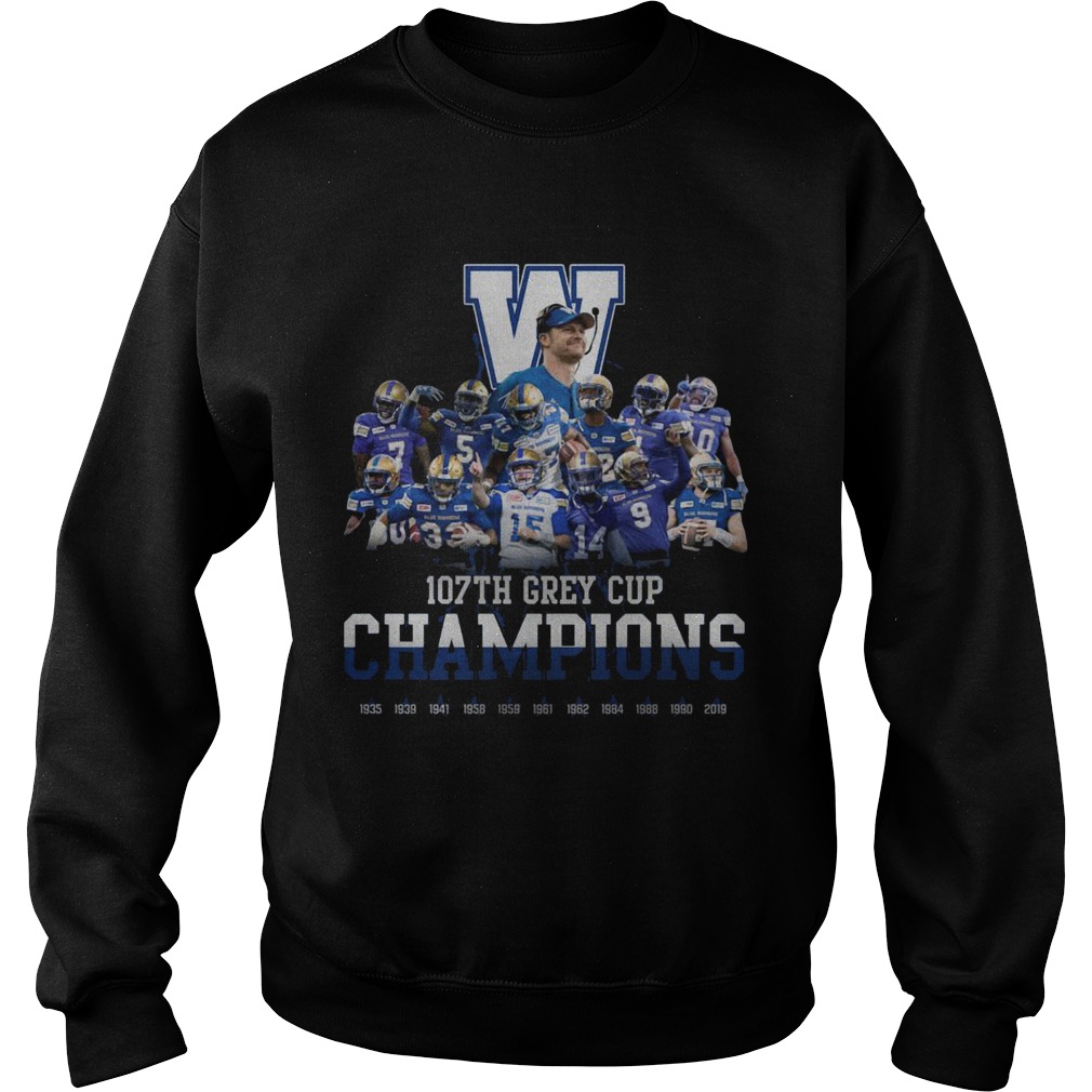 107th Grey Cup Blue Bombers Players Champions 2019 shirt