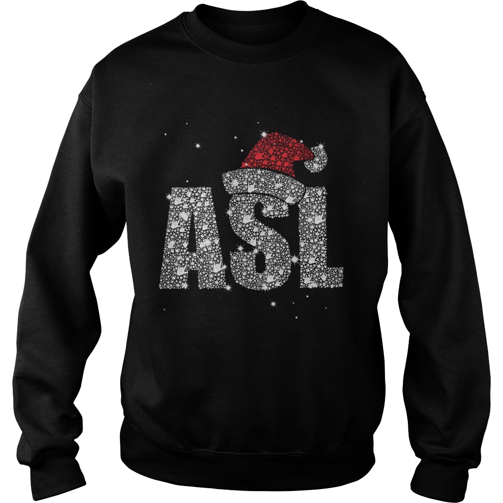 ASL American Sign Language Santa Hat Sparkle Christmas shirt