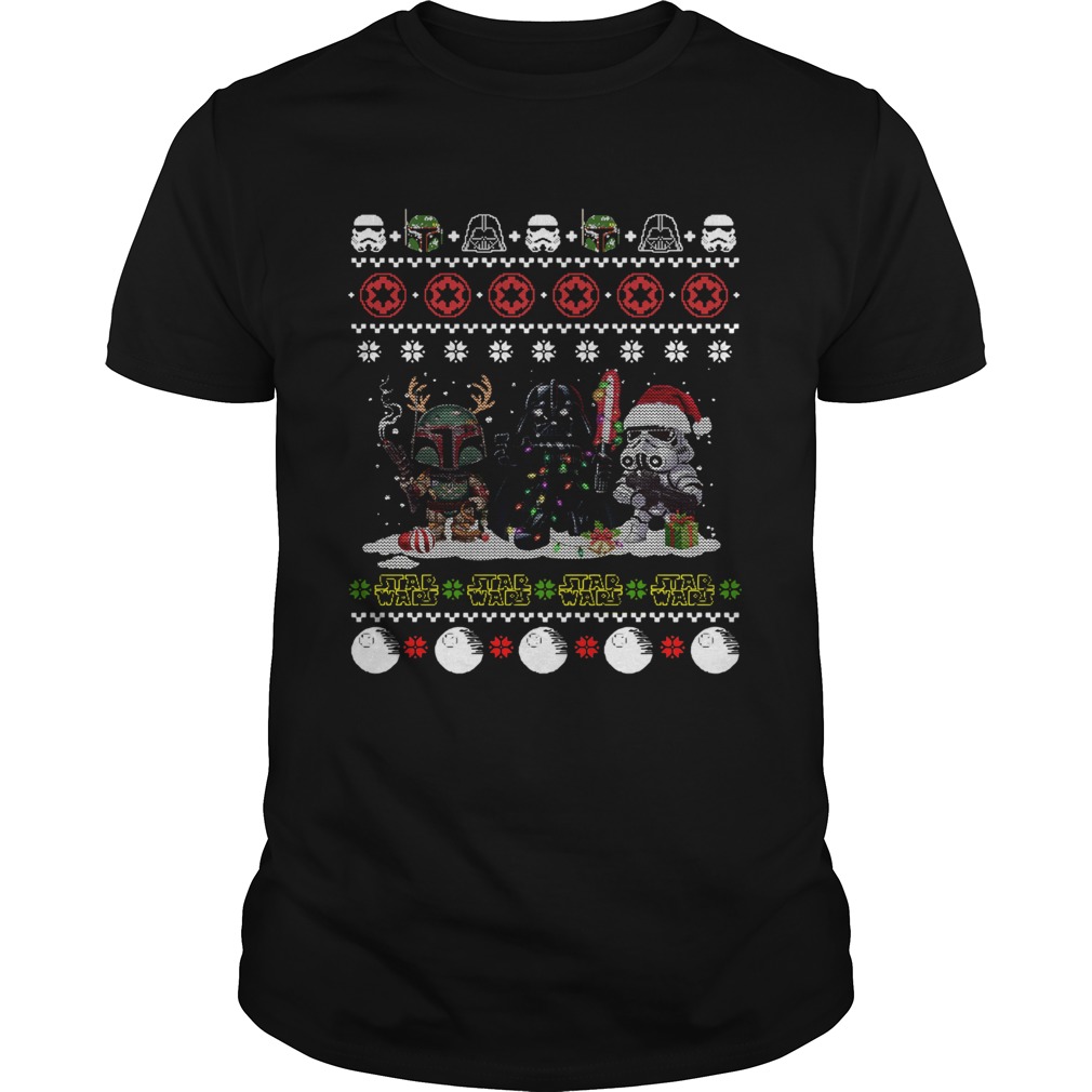 Darth Vader R2D2 Boba Fett chibi ugly christmas sweater