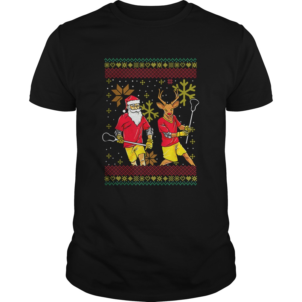 Nice Merry Laxmas Christmas Lacrosse Player Reindeer Santa Claus shirt