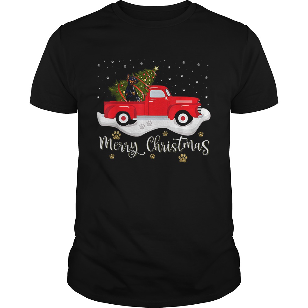 Nice Red Truck Merry Christmas Tree Doberman Christmas shirt