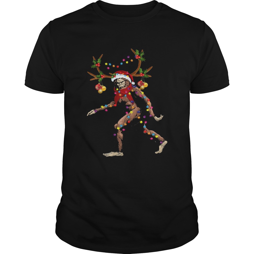 Santa Bigfoot Reindeer Light Christmas Shirt