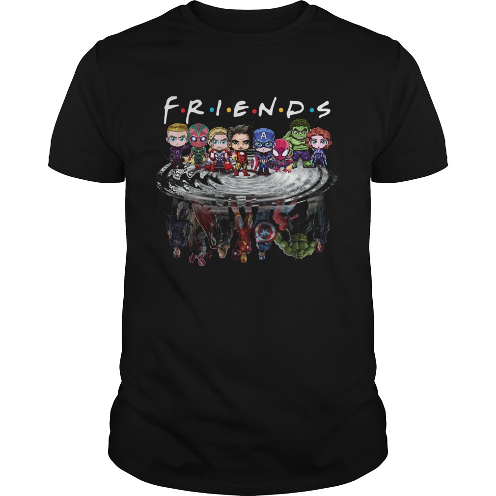 Friends Avengers Chibi characters water reflection shirt