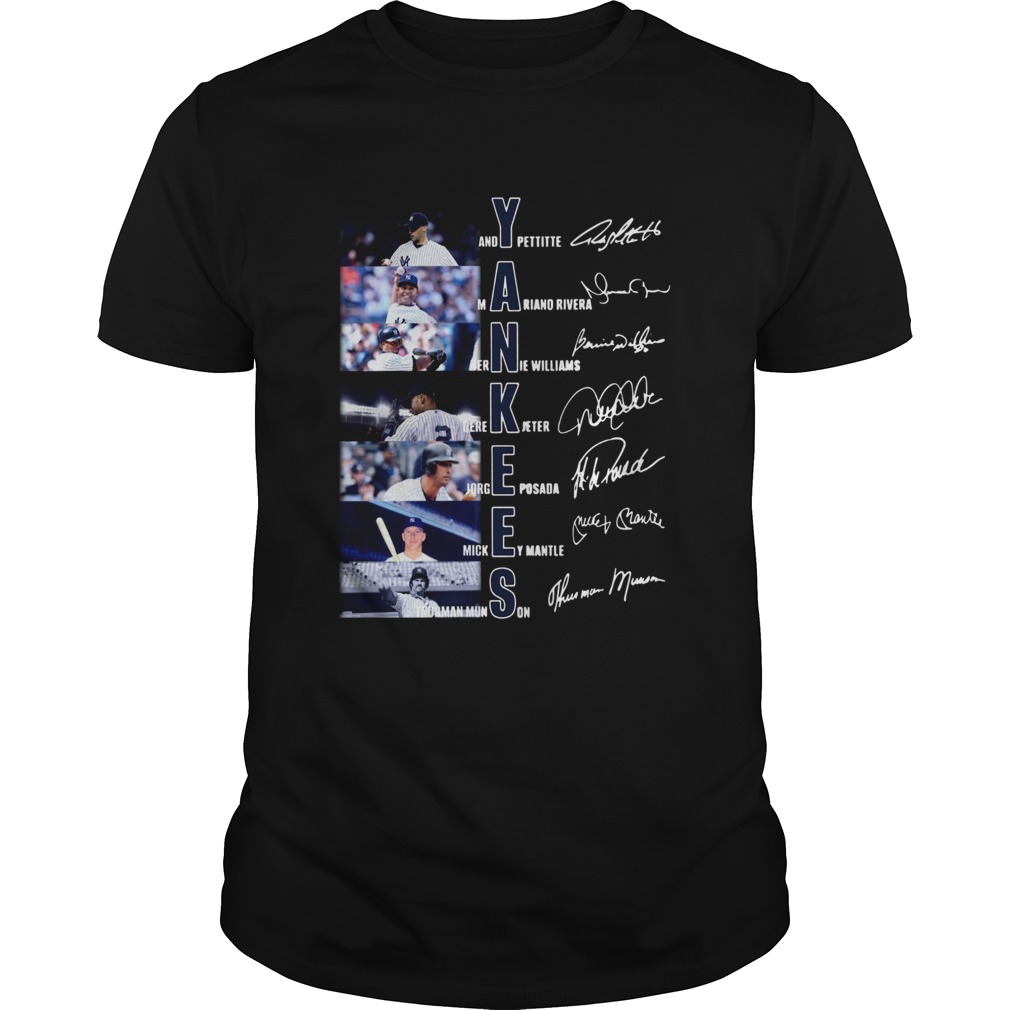 New York Yankees Andy Pettitte Mariano Rivera Bernie Williams Gerk Jeter Jorge Posada Mickey Mantle Thurman Munson signature shirt