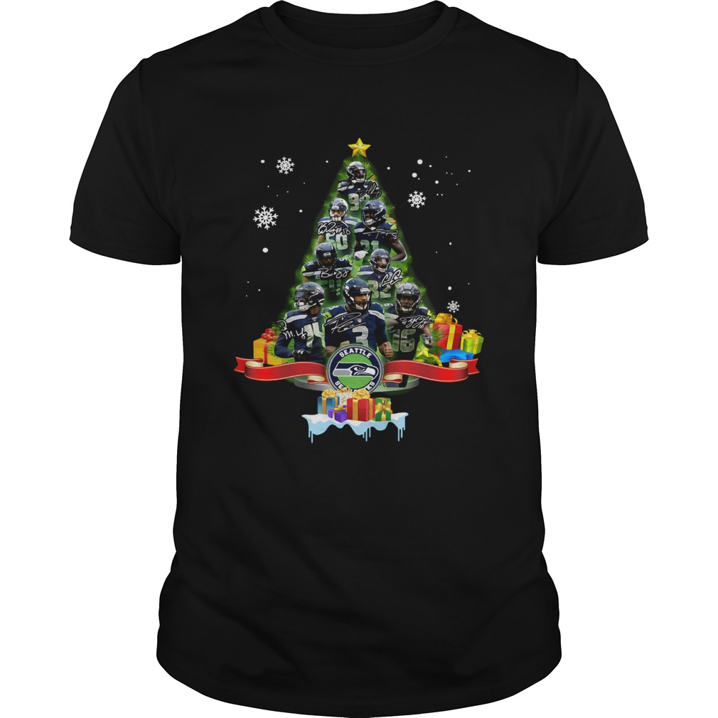 Seattle Seahawks Football Players Signatures Tree Christmas shirt