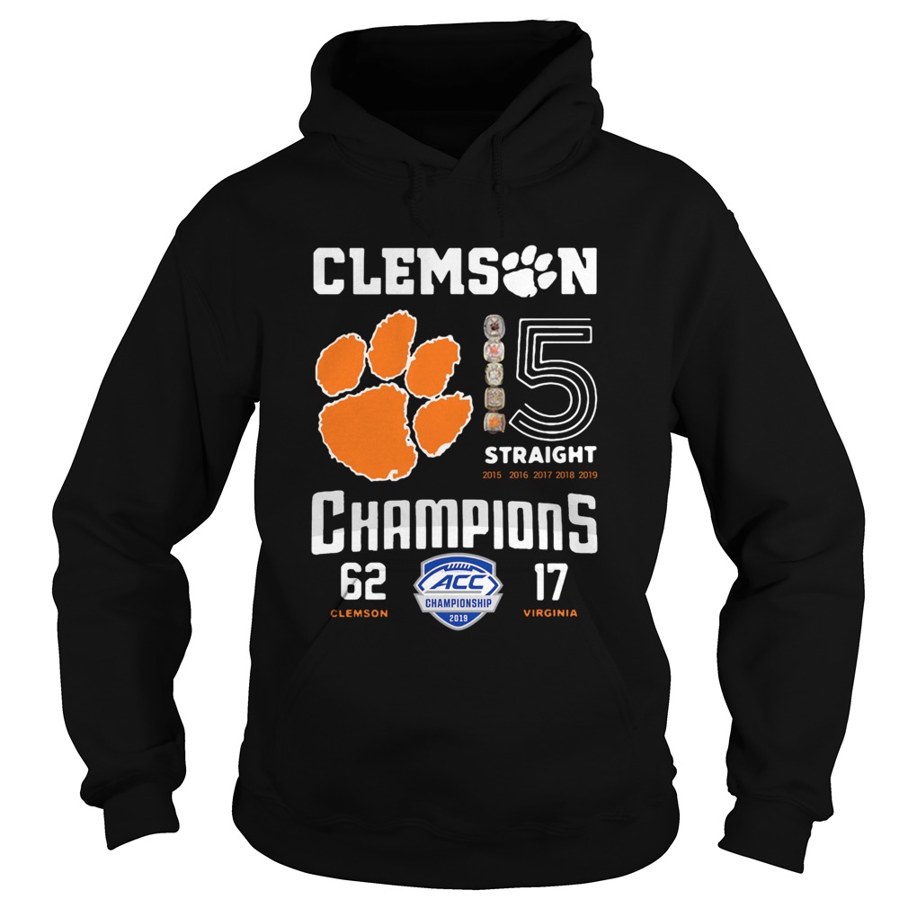 Clemson Tigers football 5 Straight 2019 Champions shirt