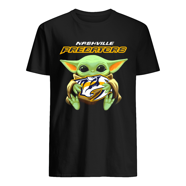 Baby Yoda hug Nashville Predators shirt