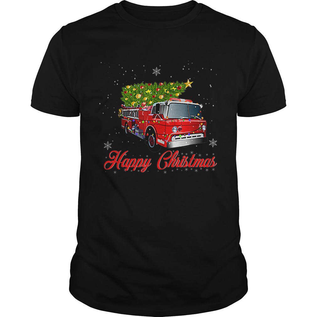 Official Funny Firefighter Christmas Tee Tree On Truck Fire Xmas sweater