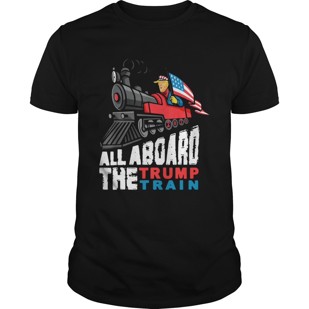 All Aboard the Trump Train 2020 American Flag shirt