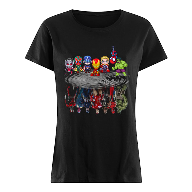 Marvel Avengers Chibi Characters Water Reflection Mirror Shirt