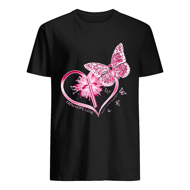 Butterflies heart faith hope love breast cancer awareness shirt