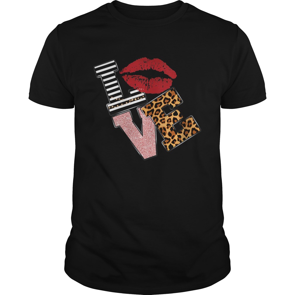 Love Lips Stripe Leopard And Buffalo Plaid Valentine Day shirt