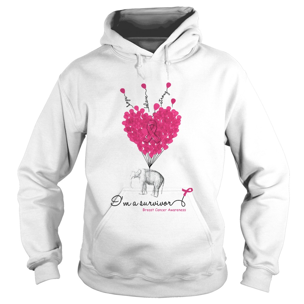 Elephant Heart Hope Believe Strong Im A Survivor Breast Cancer Awareness Hoodie