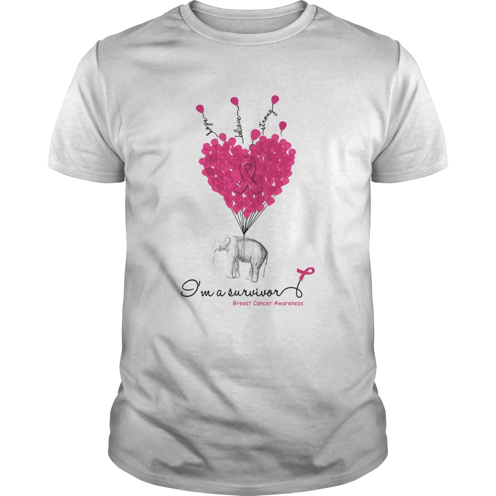 Elephant Heart Hope Believe Strong Im A Survivor Breast Cancer Awareness shirt