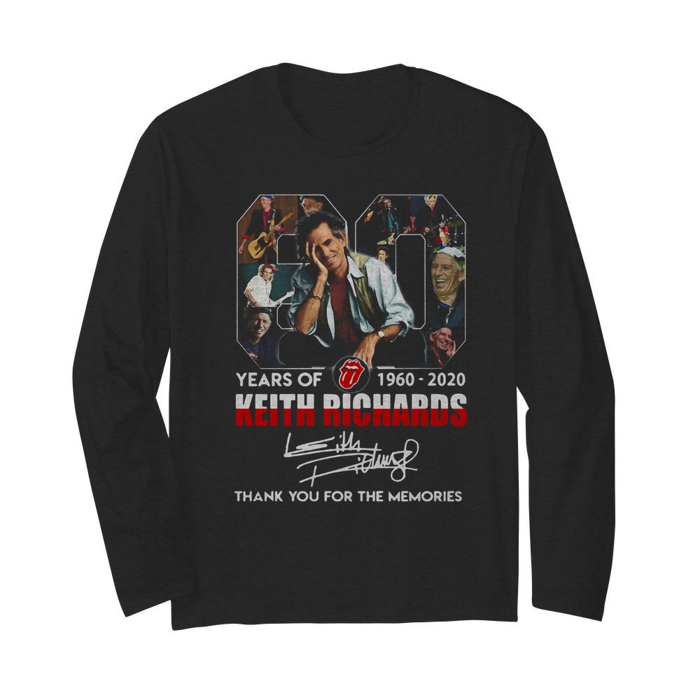 80 Years Of 1960 2020 The Rolling Stones Keith Richard Thank You For The Memories Signatures  Long Sleeved T-shirt 