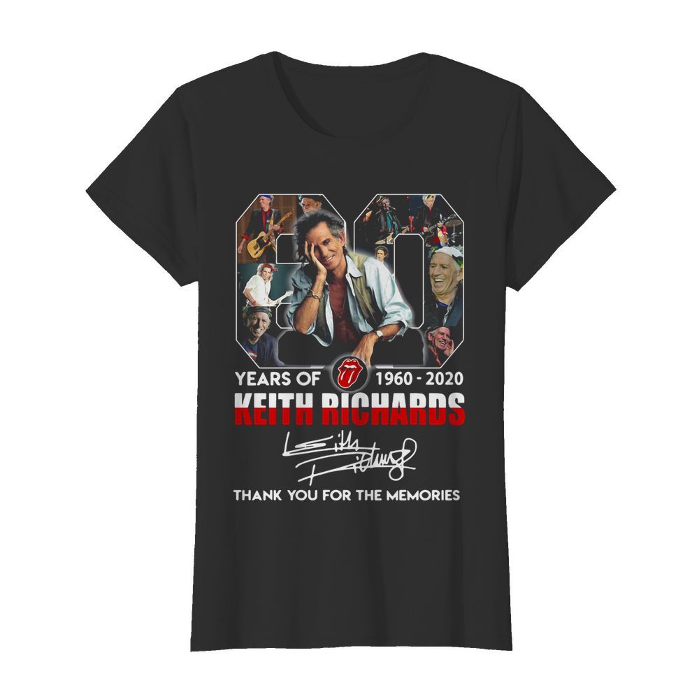 80 years of 1960 2020 the rolling stones keith richard thank you for the memories signatures  Classic Women's T-shirt