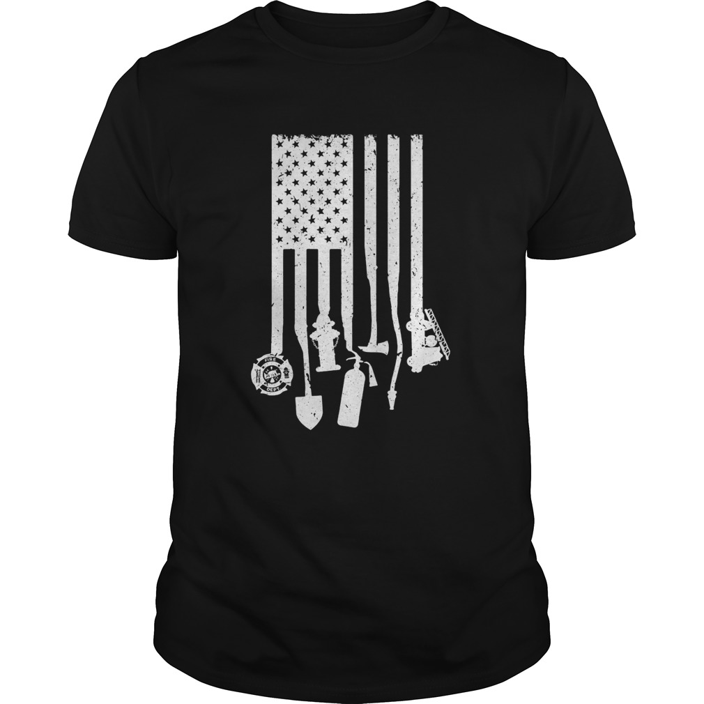 American flag veteran with firefighter shirt