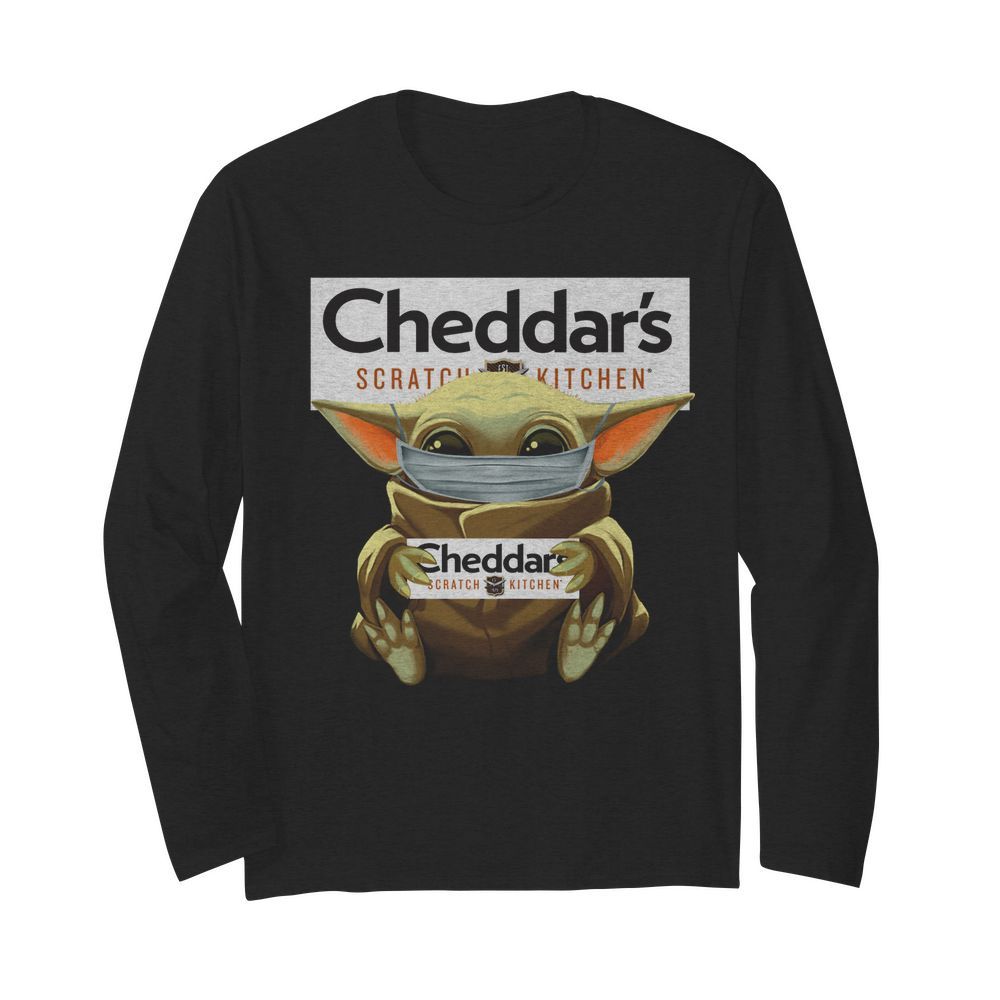 Baby Yoda Mask Hug Cheddar's Scratch Kitchen  Long Sleeved T-shirt 