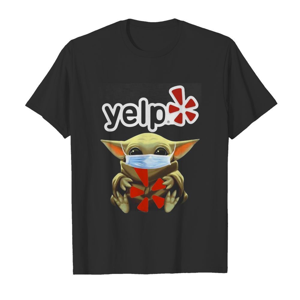 Baby Yoda face mask hug Yelp shirt