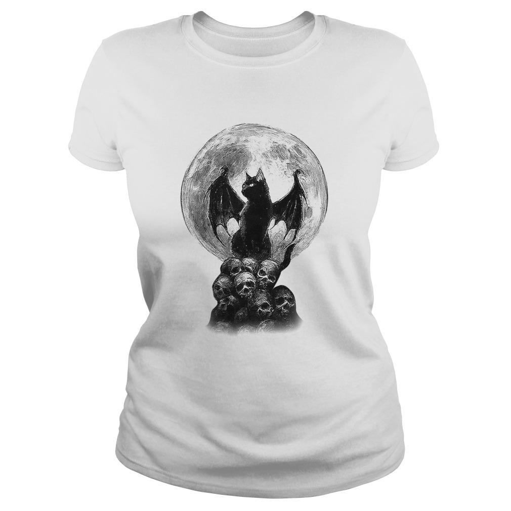 Bat And Black Cat Moon Skull Ew People  Classic Ladies