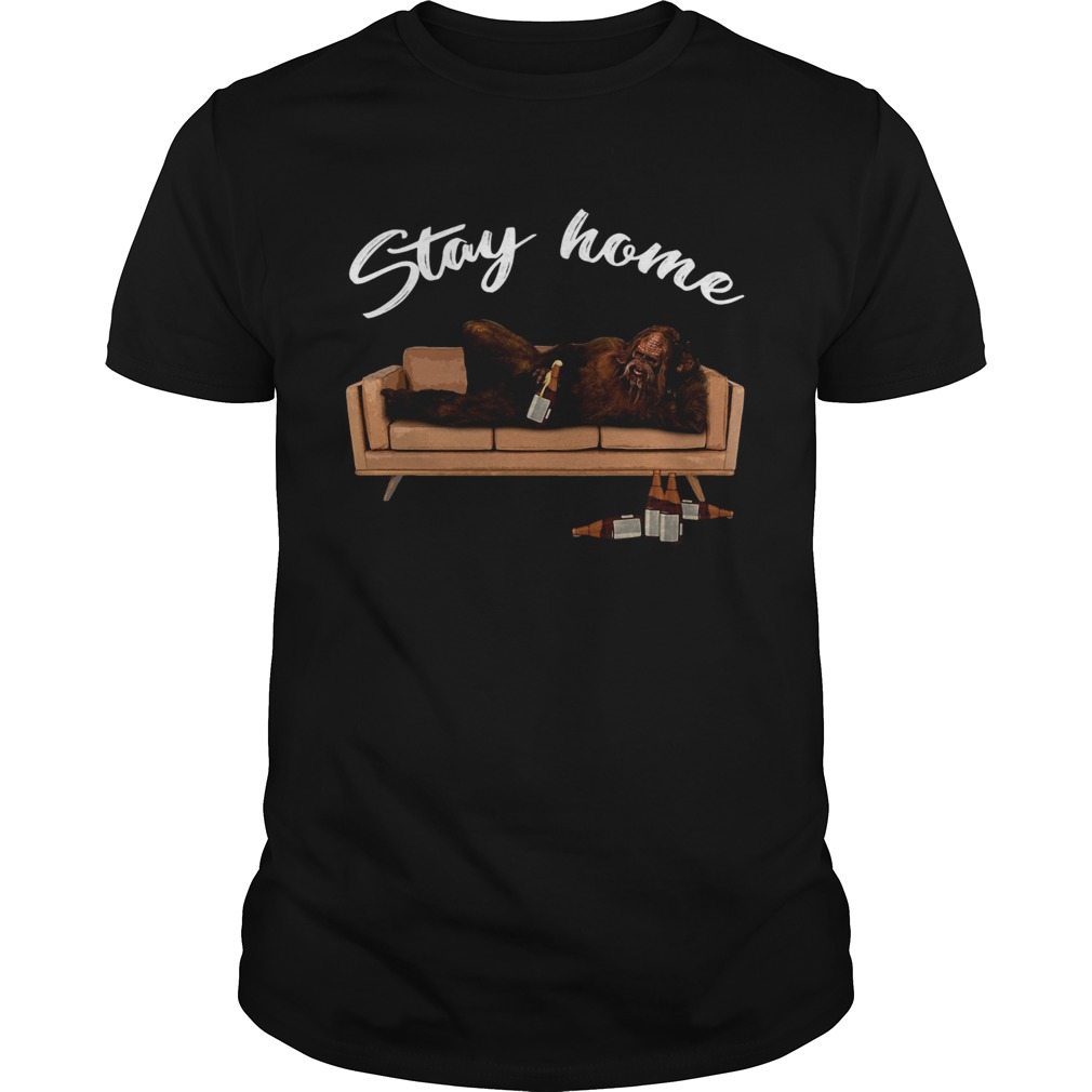 Bigfoot drinking beer on sofa stay home shirt