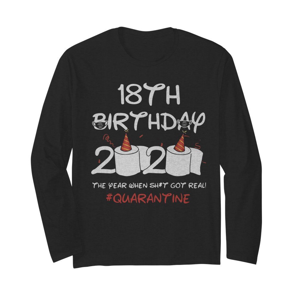 Born In 2002 Birthday Gift 18th Birthday 2020 The Year When Shit Got Real Quarantined  Long Sleeved T-shirt 