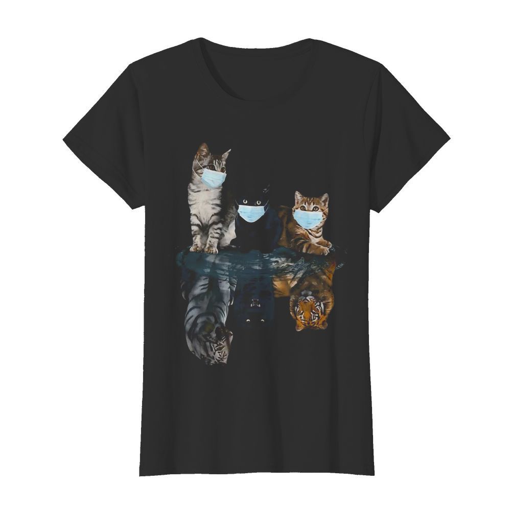 Cats Face Mask Water Reflection Tigers  Classic Women's T-shirt