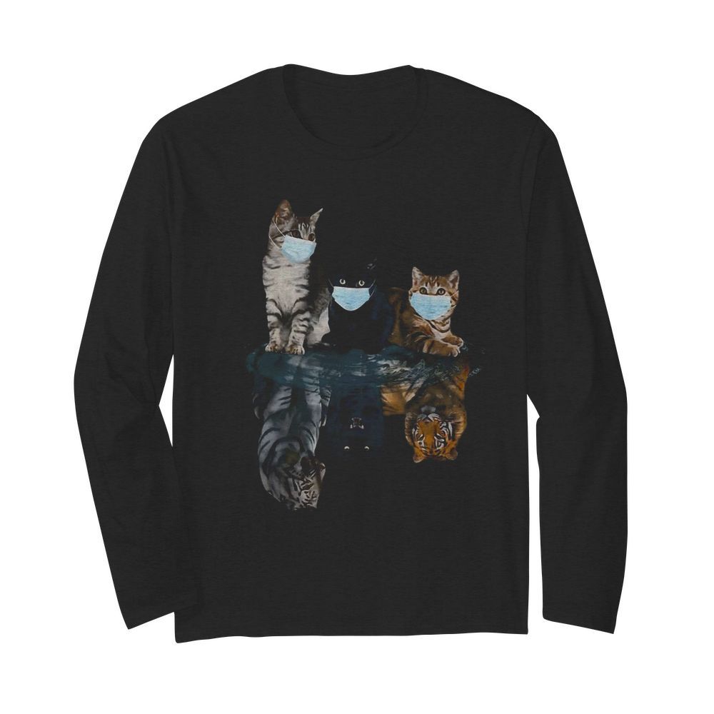 Cats Face Mask Water Reflection Tigers  Long Sleeved T-shirt 