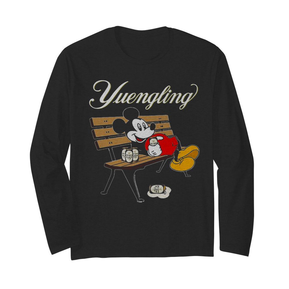 Mickey Mouse Drinking Yuengling Beer On Park Bench  Long Sleeved T-shirt 