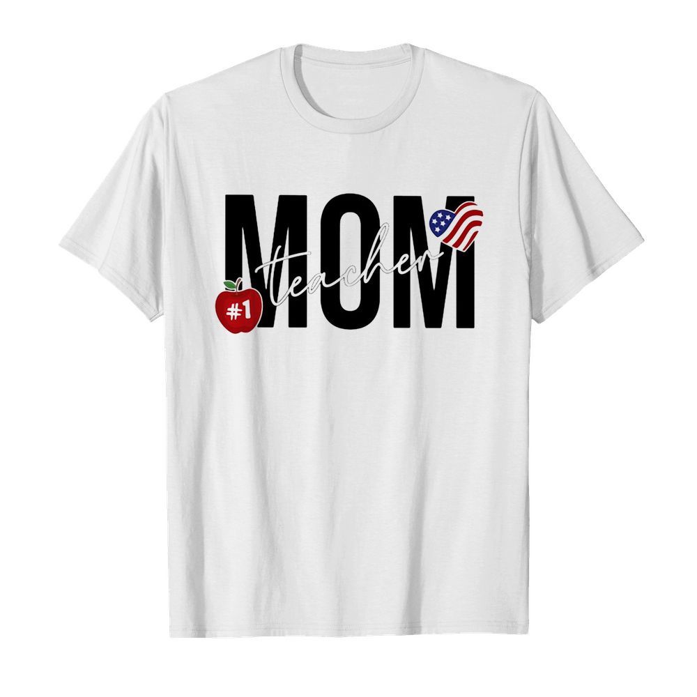 Mom teacher apple heart american flag shirt